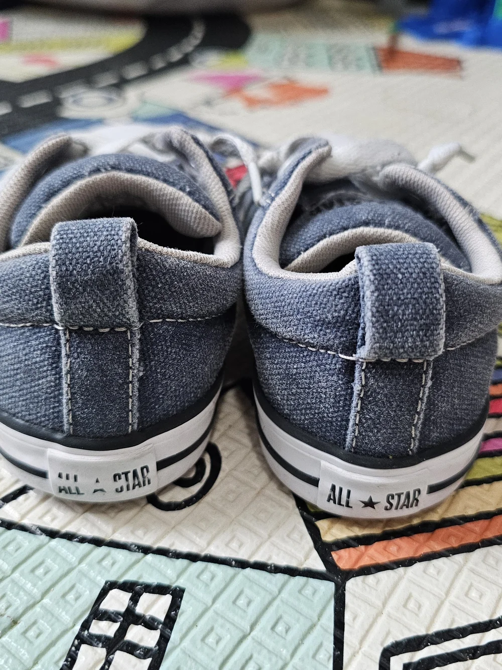 Kids Denim-Style Blue Canvas Sneakers with White Laces